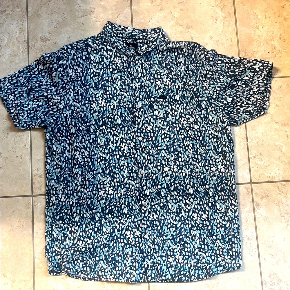 Rip Curl Blue and White Linen blend Patterned Casual Shirt